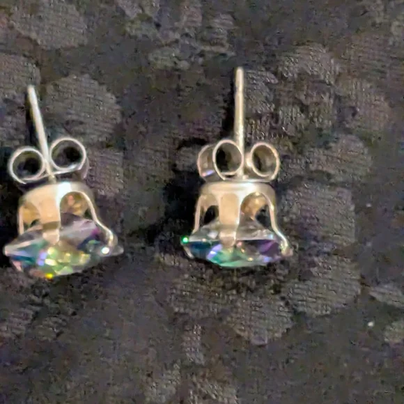 🆕 Simulated Mystic Topaz Earrings Memorizing CZ Stud Earrings Sterling Silver - Picture 7 of 13